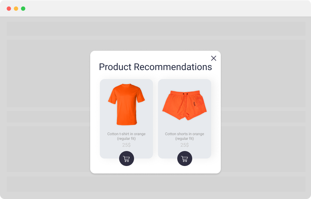 Pop-up with product recommendations Pop-up with product recommendations